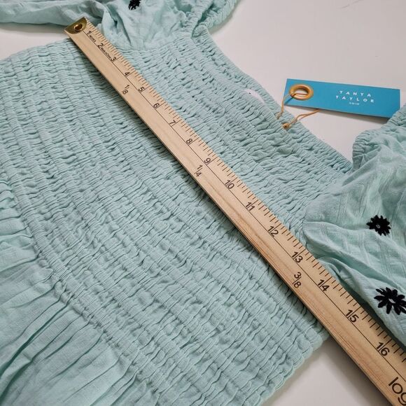 $245 TANYA TAYLOR smocked peasant puff green dot long sleeve top MEDIUM M NWT - Picture 4 of 13